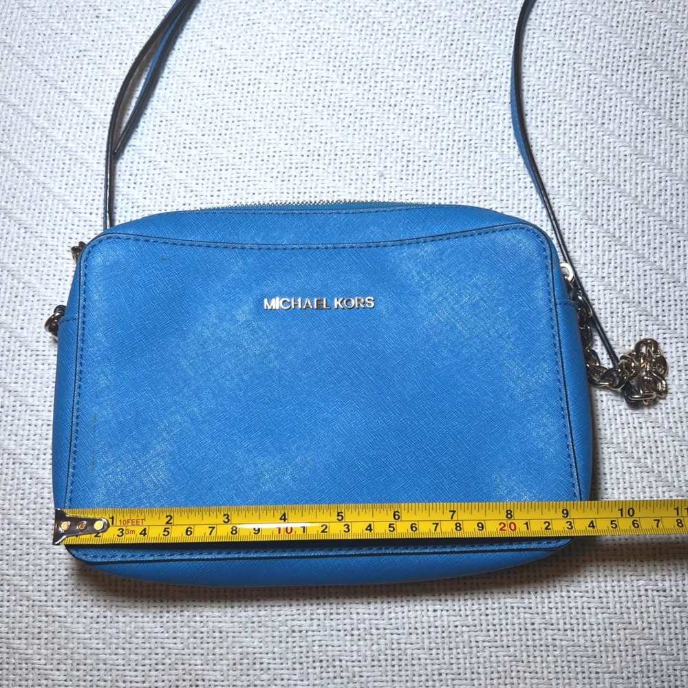 Michael Kors Jet Set East West Crossbody Bag Blue Saffiano Leather Gold Hardware - Picture 10 of 10